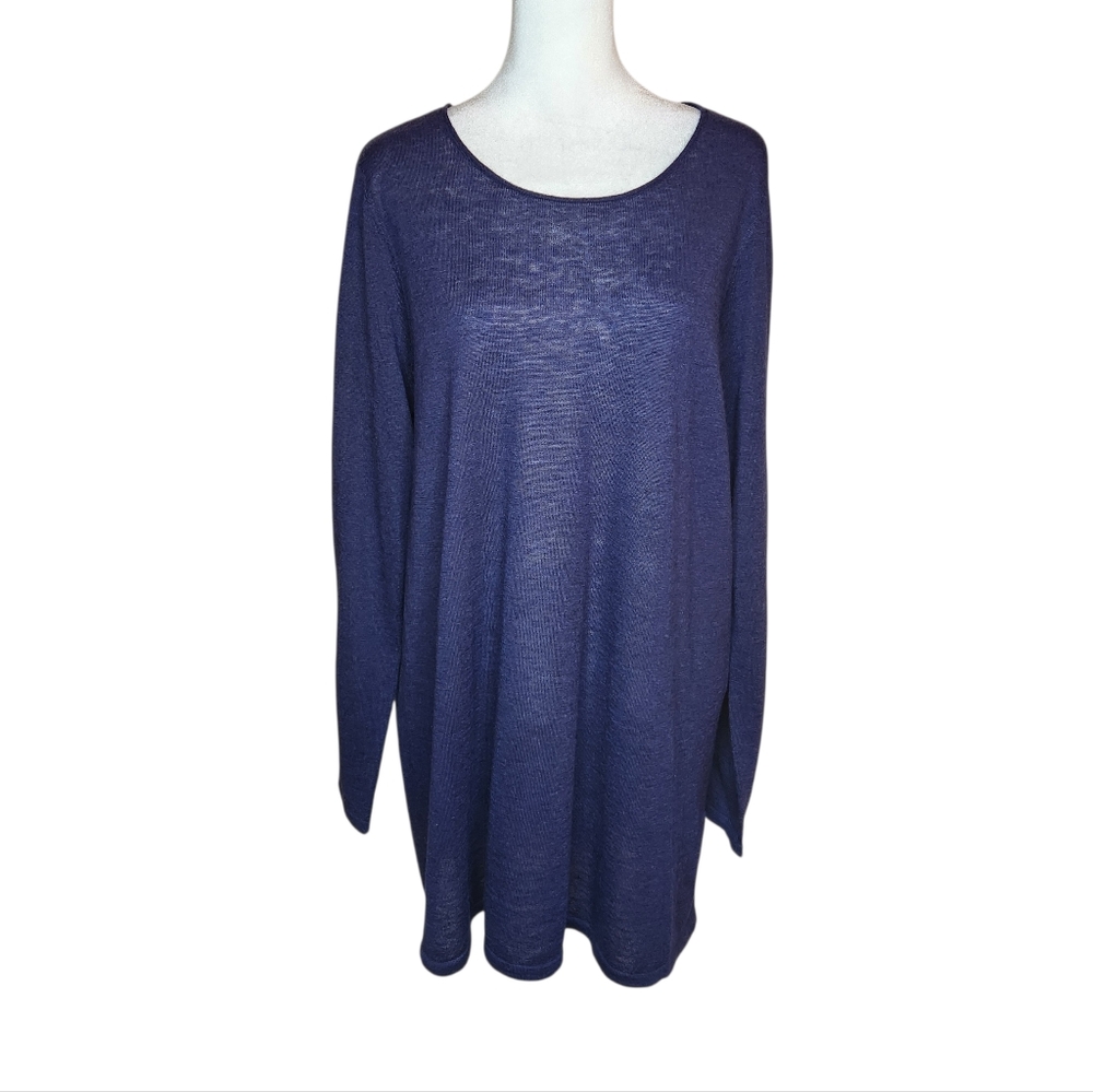 Eileen Fisher Navy Merino Alpaca Lyocell Blend Sweater Tunic Large